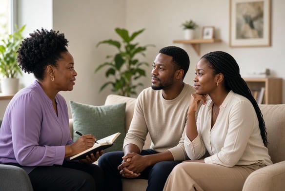 Dr. Roselyn Ogalle Kigen in a warm consultation with a couple
