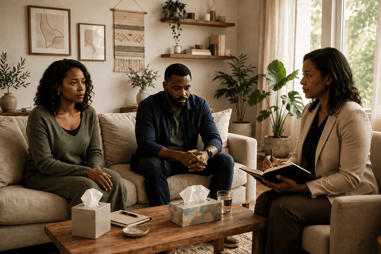 A structured, supportive conversation helping rebuild trust after betrayal
